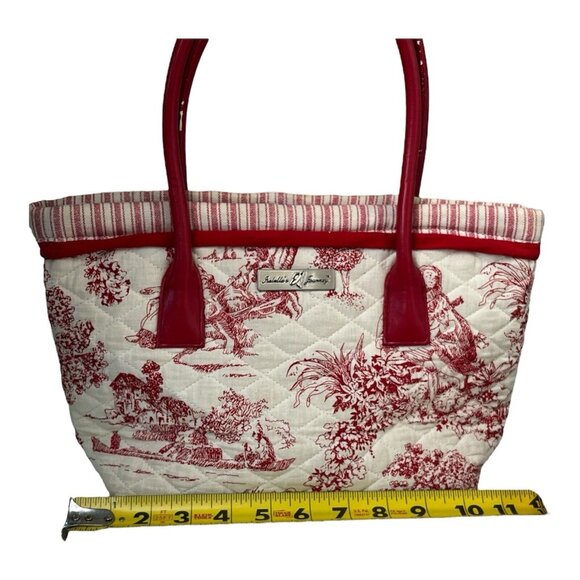 Isabella's Journey Cranberry and white, Renaissance,  Quilted Petite Carpet Bag - Picture 10 of 12